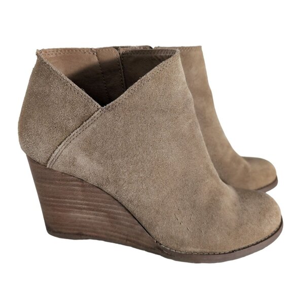 Lucky Brand Wedge Ankle Boot Bootie Women 8.5 Tan Boho Western Suede Yakeena - Picture 6 of 12
